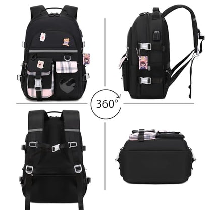 ACESAK Backpack for Girls - Bookbag Backpacks Schoolbag for Girls Kids Teen Women Casual Travel Daypacks - School Bag Elementary Middle School College Cute Backpack with Lunch Box (Black) - color: Black