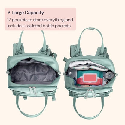 BabbleRoo Diaper Bag Backpack - Baby Essentials Travel Bag - Multi Function Water Resistant Diaper Bag, Travel Essentials Baby Bag with Changing Pad, Stroller Straps & Pacifier Case – Sage Green - color: Sage Green, size: Large