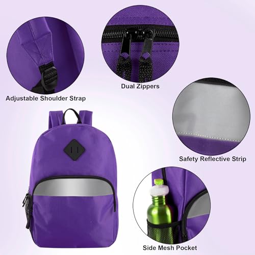 Trail maker 17" Backpack – Reflective School Backpack with Padded Straps, Water Bottle Pockets for Kids & Adults, School Travel Camp (Purple) - color: Purple