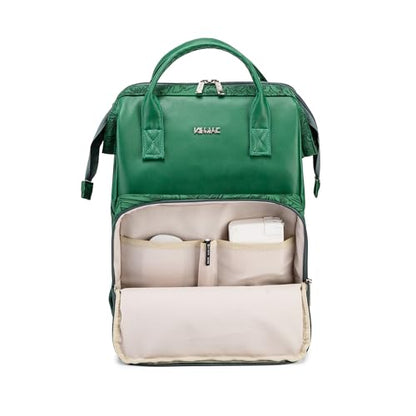 Kinmac Wide Open Style Laptop Backpack for Laptop Up to 15.6 Inch Men Women Travel Outdoor Backpack (Green Leaves PU) - color: Green Leaves Pu