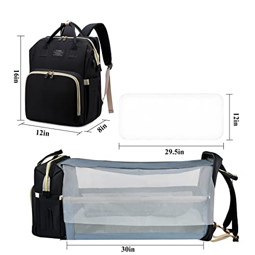ANWTOTU Baby Diaper Bags with Changing Station,Waterproof Diaper Bag Backpack for Moms Dads with USB Charging Port,Large Capacity Multifunctional Baby Essentials(Black) - color: Black