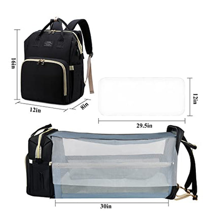 ANWTOTU Baby Diaper Bags with Changing Station,Waterproof Diaper Bag Backpack for Moms Dads with USB Charging Port,Large Capacity Multifunctional Baby Essentials(Black) - color: Black
