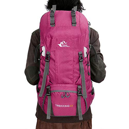 Bseash 60L Waterproof Hiking Camping Backpack with Rain Cover, Large Outdoor Sport Travel Daypack Rucksack for Climbing - color: Rose Red