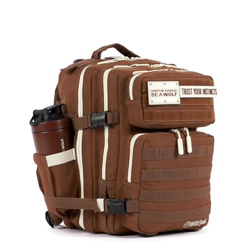 WOLFpak 25L Athletic Gym Backpack - Durable 1000D Waterproof Oxford Material with MOLLE Webbing, Laptop Pocket - color: Mocha Brown