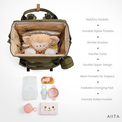 Diaper Bag Backpack, Multifunction Diaper Bag with Changing Pad, Baby Diaper Bags for Boys Girls, Stylish Large Capacity Travel Backpack for Moms Dads, Baby Shower Gifts,Unisex – Olive Green - color: Olive Green