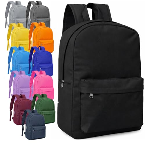 24 Pack 17'' Bulk Backpacks -Bulk Duty Bookbags Wholesale Classic Back Pack Basic Lightweight Outdoor Travel Gym Corporate Events Bag for Elementary, Middle & High School,12 Assorted Colors - color: 17'' 24pack Backpacks-12 Colors