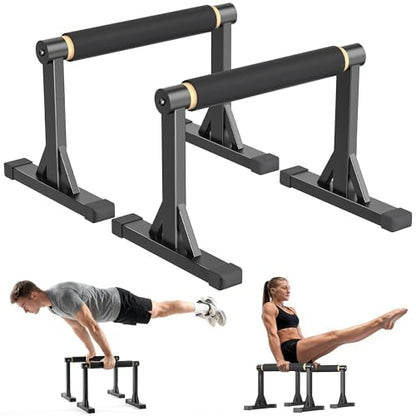 Wooden Parallel Bar and Dip Bar with Adjustable Height and Non-Slip Handles, Rock-Free Fitness Equipment for Handstands, L-Sits, Gymnastics and Strength Training for Home Gym, 600lbs Capacity - size: 12"
