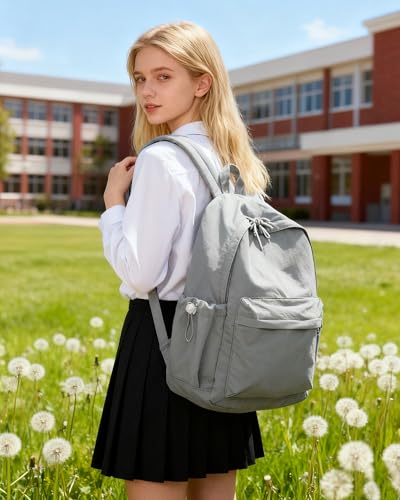 BJLFS Small Backpack for School Girls Kids Women, Grey Waterproof Bookbag Cute High School Back Pack for Men Teen Boys, Lightweight Travel College Backpack Mochilas Escolares para Daypack Rucksack - color: Light Grey