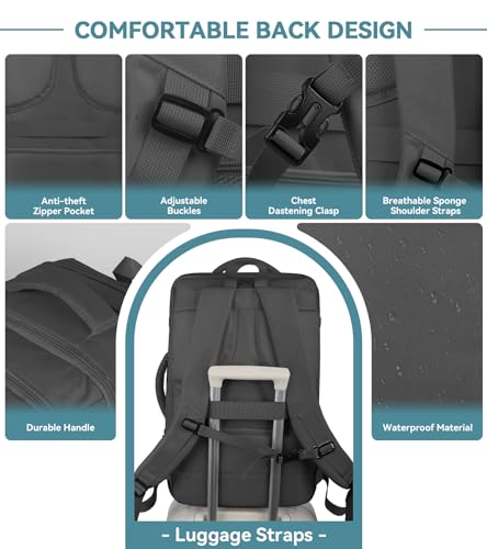 Travel Backpack, 50L Expandable Extra Large Laptop Backpack, Carry On Backpack Airline Approved Water Resistant Business Suitcase Daypack Bag Fits 17 Inch Laptops, Travel Gifts for Men Women, Black - color: Black, size: 17.3 Inch (20''x13''x10'')