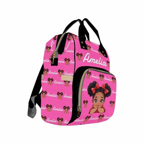 Custom Diaper Bag with Name, Personalized School Bag Africa Girl Pattern, Monogram Nappy Backpack with Thermal Pockets for Adults Kids, Large Capacity Waterproof Diaper Bag, Travel Gifts - color: Color-9