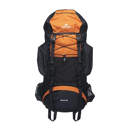 Teton 55L Scout Internal Frame Backpack for Hiking, Camping, Backpacking, Travel, Rain Cover Included, Burnt Orange - color: Burnt Orange, size: 55L