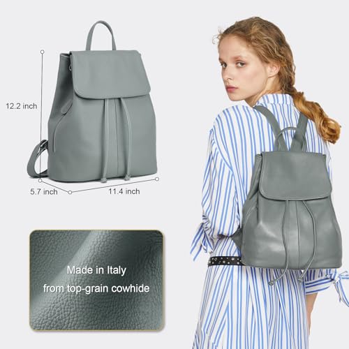 BOYATU Women’s Full-Grain Leather Backpack Purse, Minimal Structured Design, Work Commuter & City Travel, Compact Everyday Essentials - color: Grey 2