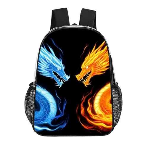 Lightweight Backpack for Gym Travel Bicycle, Big Capacity Multipurpose Anti-Theft Carry On Bag, Ice Blue And Red Fire Flame Dragon Travel Hiking Bag Day Pack - color: Pattern 215