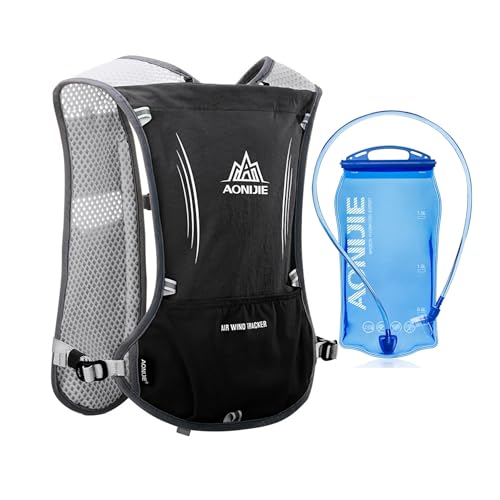 AONIJIE Hydration Vest Pack Backpack 5L 5.5L Marathoner Running Vest Race Hydration for Women and Men Trail Run Hiking Jogging - color: Black +1.5L