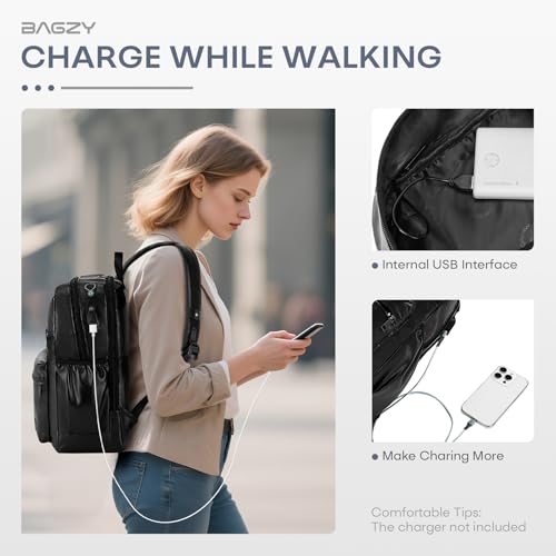 15.6 Inch PU Leather Laptop Backpack, Water Resistant 20L Anti-Theft Travel Personal Item Bag for Work College Nurse Teacher, Under Seat Flight Approved Carry-on Luggage 40x30x15CM Black - color: Black