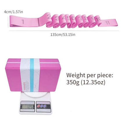 2 Pack Yoga Blocks 350g High Density, Non-Slip EVA Foam Brick with Bonus 11 loops Yoga Strap & Carry Bag, Pilates Block Set for Balance, Flexibility, Meditation, Home Gym & Studio - color: Pink Brick & Pink Band