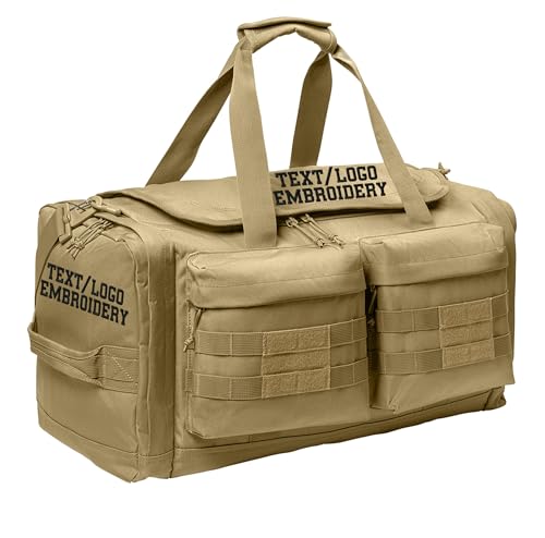 Tactical Gear bag Heavy Duty Duffel Gym bag/Tactical Backpack Custom Embroidered with your own text (Coyote Brown - Duffel Bag) - color: Coyote Brown - Duffel Bag