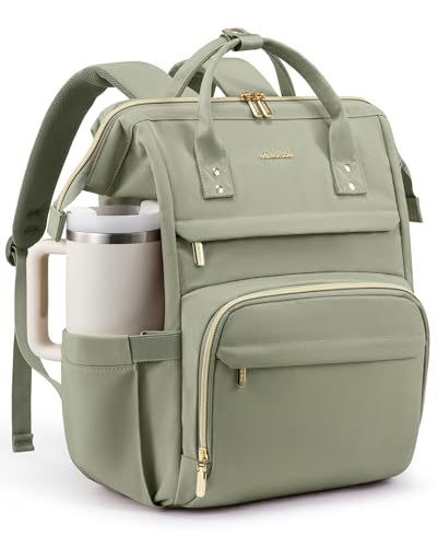 LOVEVOOK Laptop Backpack for Women with Giant Tumbler Holder Pocket,15.6inch Waterproof Travel Backpack Purse Computer Laptop Bag,Professional Work College Nurse Teacher Backpack Travel Bag,Bean Green - color: Bean Green, size: 15.6-Cup