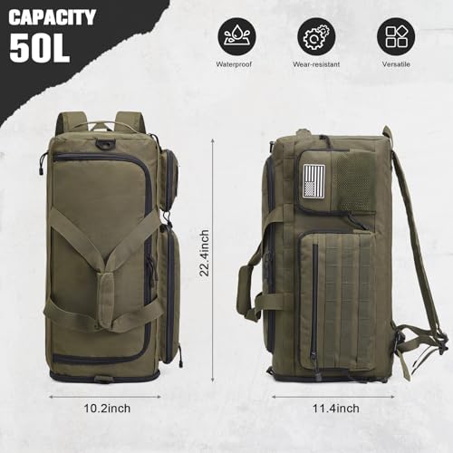 G4Free 3-in-1 Travel Duffle Bag for Men and Women, 50L Large Gym Sports Bags Tactical Military Duffle Backpack with Shoes Compartment and Wet Pocket (Dark Tan) - color: Dark Tan
