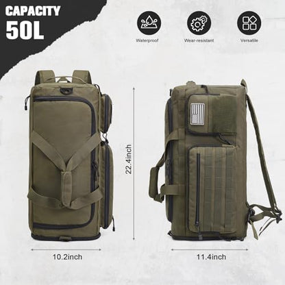 G4Free 3-in-1 Travel Duffle Bag for Men and Women, 50L Large Gym Sports Bags Tactical Military Duffle Backpack with Shoes Compartment and Wet Pocket (Dark Tan) - color: Dark Tan