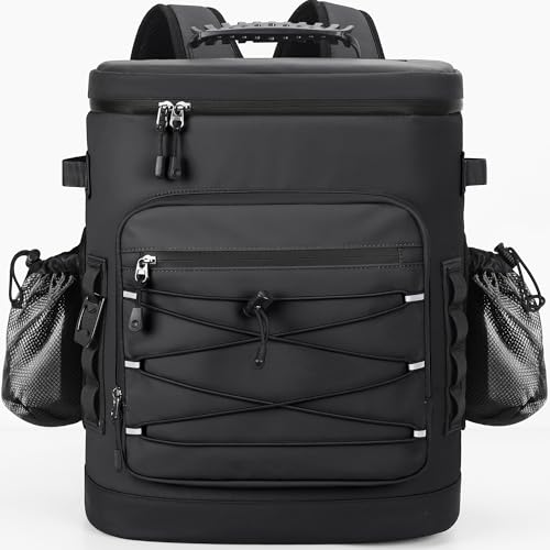 Large 52cans Cooler Backpack, Insulated, Waterproof, Leak Proof, 30L Large Capacity - color: Black, Black Zipper