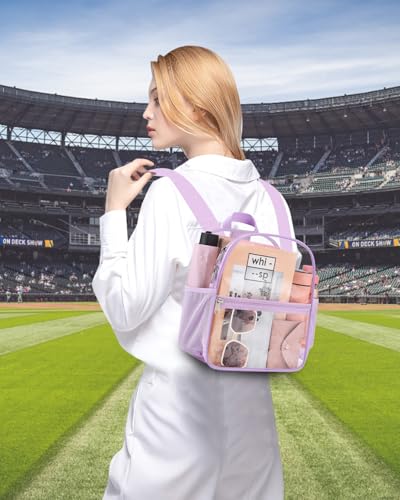 Clear Backpack for Stadium Events, 12x12x6 Small Clear Plastic bag with Reinforced Straps for Game Security Festival Concert - color: Light Purple