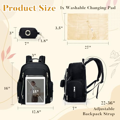 miss fong Diaper Backpack - Mommy & Dad Diaper Bag with Dispenser, 16 Pockets, Large Capacity, Travel & Baby Shower Gifts - Dark Black - color: Dark