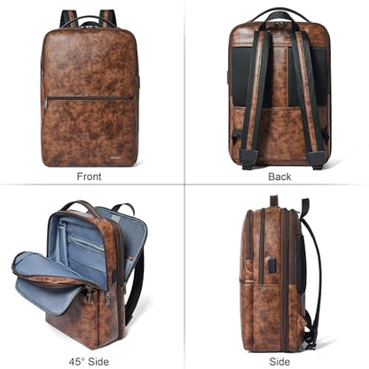 Shrrie Vegan Leather Laptop Backpack for Women&Men,16 Inch Expandable Backpack with USB Charging Port,Two-toned Brown - color: Two-toned Brown
