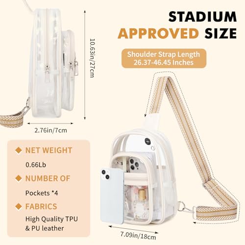 MOONBABY Clear Bag for Stadium Events, Clear Backpack Purse for Women Waterproof TPU Crossbody Fanny Pack | for Stadium Events - color: Leather White