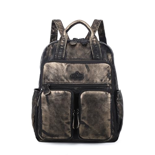 Angel Kiss Backpack Purse for Women Soft Washed Leather Multi Pocket Casual Travel Backpacks… - color: 145bronze