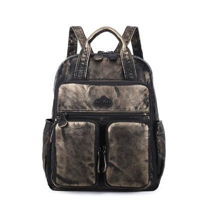 Angel Kiss Backpack Purse for Women Soft Washed Leather Multi Pocket Casual Travel Backpacks… - color: 145bronze