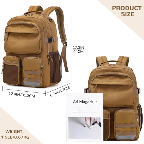 Lohol Water Resistant Backpack with Multifunctional Pockets for Teens, Durable Bookbag fits 15.6 inch Laptop for School Travel College, 25L (Brown) - color: Brown