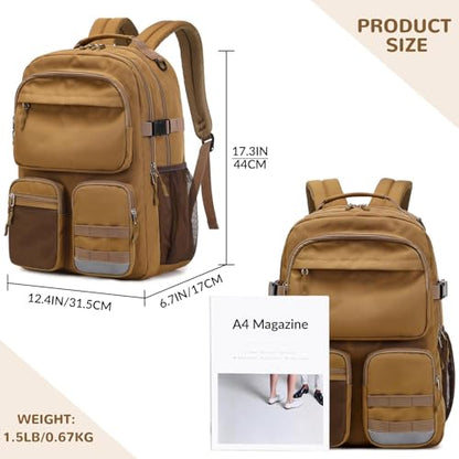Lohol Water Resistant Backpack with Multifunctional Pockets for Teens, Durable Bookbag fits 15.6 inch Laptop for School Travel College, 25L (Brown) - color: Brown