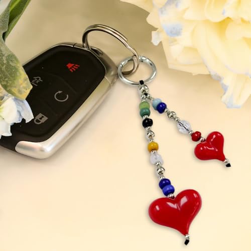 Madison Tyler Western Cowboy Boots Cherry Bow Bubble Tea Strawberry Cute Keychain | Bag Charms for Handbags Purse Charms - color: Double Red Heart