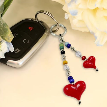 Madison Tyler Western Cowboy Boots Cherry Bow Bubble Tea Strawberry Cute Keychain | Bag Charms for Handbags Purse Charms - color: Double Red Heart
