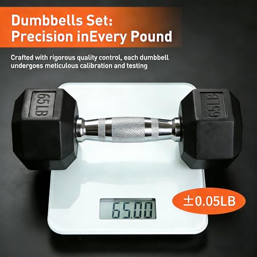 Dumbbells Set Rubber Hex Weights for Home Gym Durable Construction Convenient Storage Space Saving Design Complete Weight Set Barbell Coated for Exercise Training - style: 65 lb pair