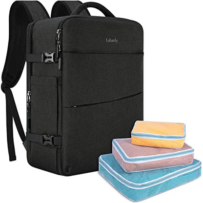 Lubardy Travel Backpack for Men Women 17 Inch Flight Approved Carry on Backpack Waterproof Large 40L Luggage Daypack Business College Weekender Overnight Laptop Backpack with 3 Packing Cubes, Black - color: Black(backpack With 3 Packing Cubes)