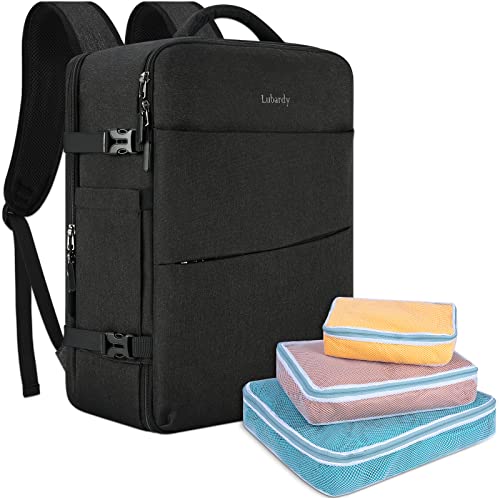 Lubardy Travel Backpack for Men Women 17 Inch Flight Approved Carry on Backpack Waterproof Large 40L Luggage Daypack Business College Weekender Overnight Laptop Backpack with 3 Packing Cubes, Black - color: Black(backpack With 3 Packing Cubes)