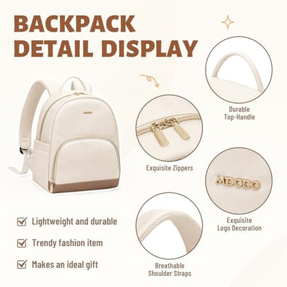 MDODO Small Backpack for Women Lightweight Stylish Mini Backpack Daypack Purses Cute Bookbag for Casual College Travel Daily,fit 10.9Inch iPad,Beige - color: Beige