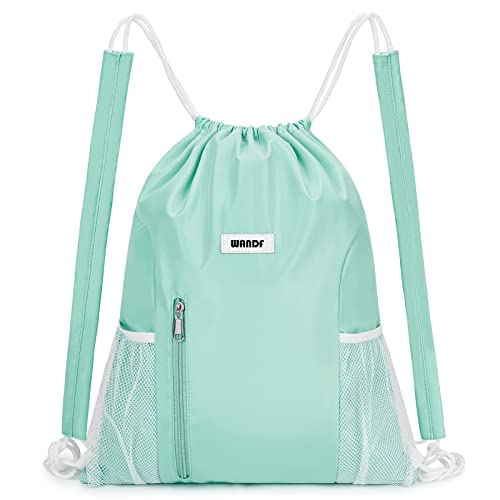 WANDF Drawstring Backpack with Shoulder Pad Sports Gym Backpack with Mesh Pocket String Bag for Women Men(Mint green) - color: M, Mint Green, size: Medium