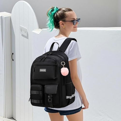 School Backpack for Teen Girls & College Women - Anti-Theft & Water Resistant 17.3 Inch Laptop Mochilas Bookbag - Large Ergonomic Straps Backpack, Classic Black - color: Black, size: 17.3 Inch