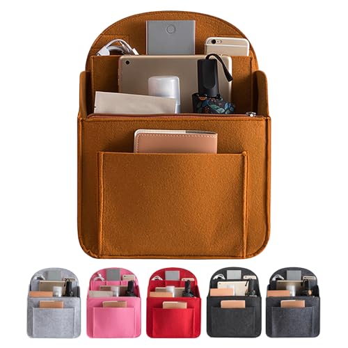 Felt Backpack Organiser, Mini Backpack Organizer Insert, Small Purse Organizer Insert - Lightweight, Multi-pocket Backpack Insert for Easy Access and Neat Storage (Camel, M-13.8 * 10.6IN) - color: Camel, size: M-13.8*10.6IN