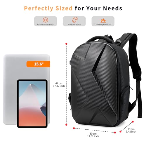 Camera Backpack Hard Shell Imitation Carbon Fiber DSLR, Waterproof Shockproof w/15.6" Lap Comp for Photo, Travelers & Daily. - color: Black