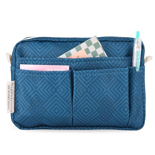 Portfolio Organizer with Multiple Pockets, Waterproof Travel Zippered Cosmetic Bag, Portable Storage Bag for Notebooks, Stationeries, Make-up, Journal Office Art Supplies.Berry Blue Green - color: Berry Blue Green