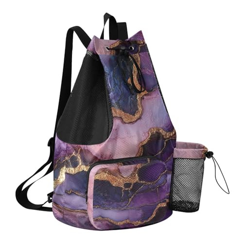 Mens Drawstring Bags Gym Sackpack With Water Bottle Pocket Cinch Pack Wet and Dry Separation Marble Purple Burgundy - color: Color 1