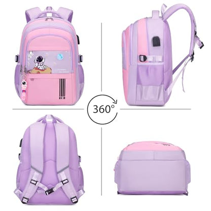 ACESAK Backpack for Girls - Girls Backpack Schoolbag for Kids Children Teens Elementary Middle School Bags, Waterproof Lightweight Kids Bookbag Backpacks Casual Daypack with Lunch Bag Set(Purple Pink) - color: Purple Pink