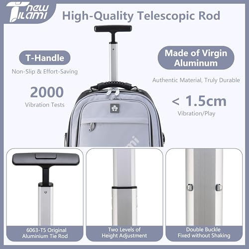 NEW TILAMI 19 Inch Rolling Backpack 360°rotating Universal Wheel, Large Organizer Compartments, Adjustable Handle, Carry on for School Students Business Travel, Soft Grey - color: Soft Grey