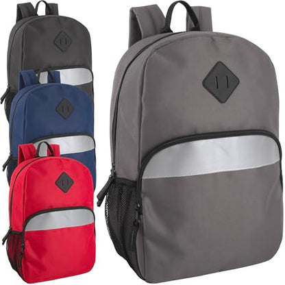 Trail maker Bulk Kids Reflective Backpack Wholesale 24 Pack Backpacks for School with Side Pockets, Padded (4 Colors Pack) - color: 4 Colors Pack