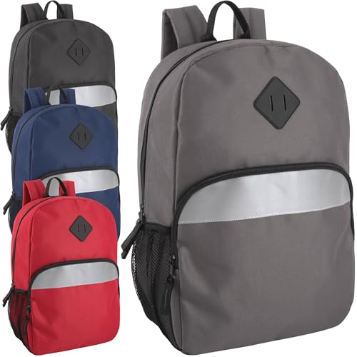 Trail maker Bulk Kids Reflective Backpack Wholesale 24 Pack Backpacks for School with Side Pockets, Padded (4 Colors Pack) - color: 4 Colors Pack