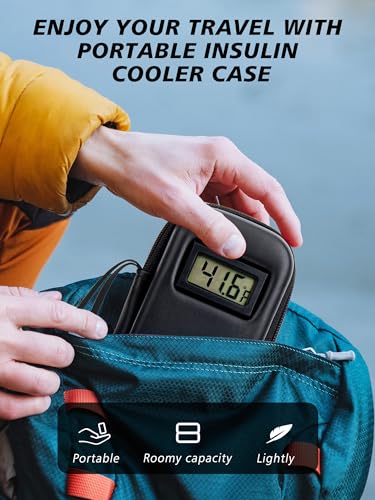 YOUSHARES Insulin Cooler Travel Case with Temperature Display - Refrigerated Medicine Cooling Bag with 2 TSA Approved Ice Pack, Medication Pen Diabetic Supplies Organizer for Trip and Daily - color: 02 Black